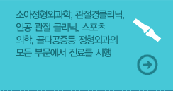 소아정형외과학, 관절경클리닉, 인공 관절 클리닉, 스포츠 의학, 골다공증등 정형외과의 모든 부문에서 진료를 시행